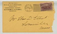 Mr. Chas D. Elliot Somerville Mass 1894 W. C. & A. F. Mentzer Dressed Beef, Perkins Collection 1861 to 1933 Envelopes and Postcards